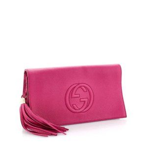 Authentic Gucci Soho Leather Clutch - Pink / Magenta - With Tags